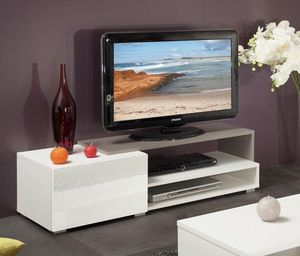 WHITE LABEL - pacific meuble tv couleur blanc et taupe laqué bri - Meuble Tv Hi Fi