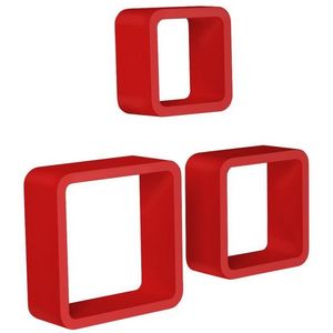 WHITE LABEL - étagère murale x3 cube design rouge - Etagère