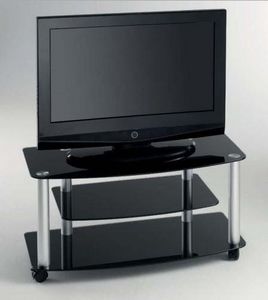 WHITE LABEL - meuble tv effel design en verre trempé coloris noi - Meuble Tv Hi Fi