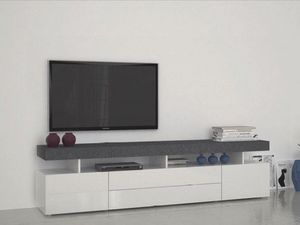 WHITE LABEL - meuble tv5 design treviso effet marbre avec 4 tiro - Meuble Tv Hi Fi