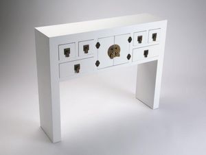 WHITE LABEL - matmata console design en bois 6 tiroirs 2 portes - Console