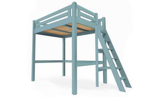 ABC MEUBLES - abc meubles - lit mezzanine alpage bois + échelle hauteur réglable bleu pastel 160x200 - Lit Mezzanine