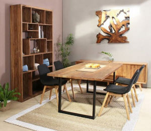 Soldes - Table à manger noire en pin 4 à 6 personnes - Brocante - Interior's