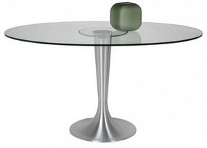 WHITE LABEL - table ovale possibilita pied métal brossé - Table De Repas Ronde