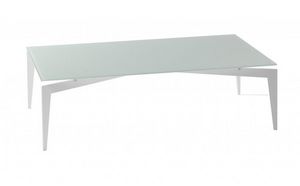 WHITE LABEL - table basse design rocky en verre trempé blanc - Table Basse Rectangulaire
