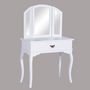 Coiffeuse-WHITE LABEL-Coiffeuse bois avec grand miroir et tabouret table maquillage blanc