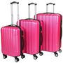 Valise à roulettes-WHITE LABEL-Lot de 3 valises bagage rigide rose