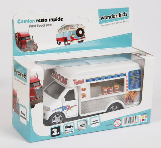 WONDER KIDS - Voiture miniature-WONDER KIDS-Camion marchand de tacos à rétro friction en métal