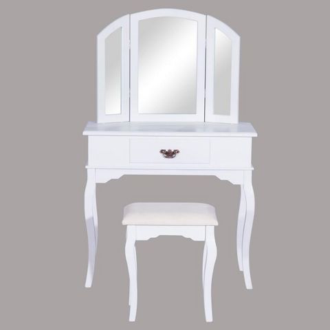WHITE LABEL - Coiffeuse-WHITE LABEL-Coiffeuse bois avec grand miroir et tabouret table maquillage blanc