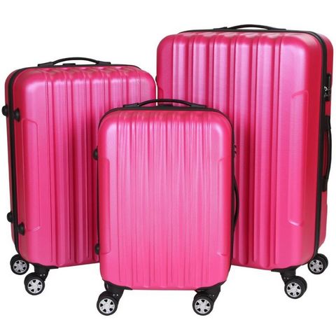 WHITE LABEL - Valise à roulettes-WHITE LABEL-Lot de 3 valises bagage rigide rose