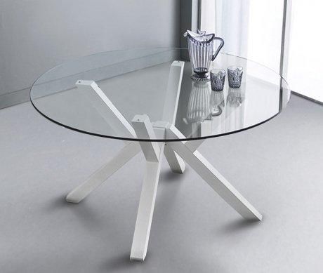 WHITE LABEL - Table de repas ronde-WHITE LABEL-Table repas TEOREMA en verre design blanc 120 cm