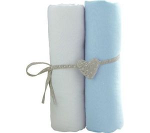 BABYCALIN - lot de 2 draps housses jersey blanc/ciel (60x120 c - Children's Bed Linen Set