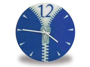 WHITE LABEL - horloge murale avec zip bleue deco maison design  - Wall Clock