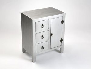 WHITE LABEL - matmata chevêt bois 3 tiroirs 1 porte argent - Bedside Table