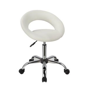 WHITE LABEL - tabouret à roulette chaise bureau blanc - Rolling Stool