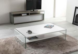 WHITE LABEL - table basse rectangle bella 2 plateaux blanc avec - Rectangular Coffee Table