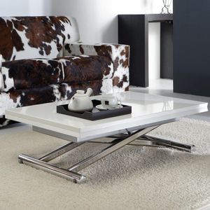 WHITE LABEL - table basse relevable extensible lift wood blanc b - Liftable Coffee Table