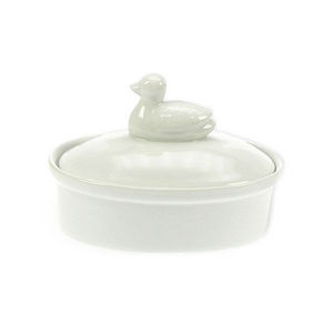 WHITE LABEL - terrine en porcelaine couvercle canard - Terrine Dish