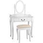 Dressing table-WHITE LABEL-Coiffeuse bois blanche miroir tabouret
