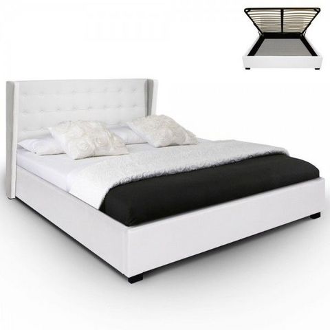 WHITE LABEL - Storage bed-WHITE LABEL-Lit-coffre + sommier Calzino - Blanc