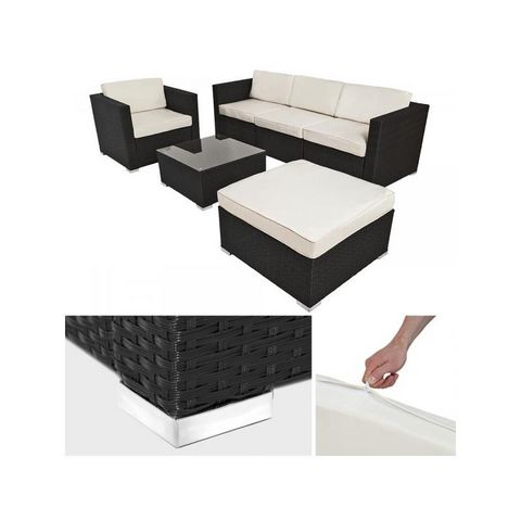 WHITE LABEL - Garden furniture set-WHITE LABEL-Salon de jardin rotin noir + table