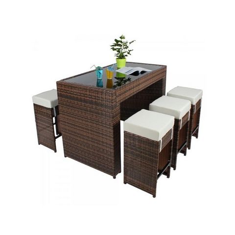 WHITE LABEL - Outdoor dining room-WHITE LABEL-Table haute jardin+6 tabourets roti