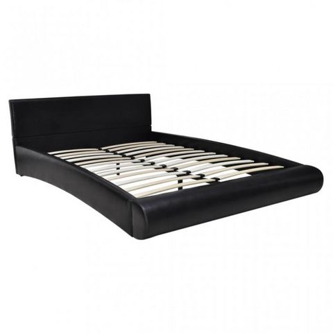 WHITE LABEL - Double bed-WHITE LABEL-Lit cuir 140 x 200 cm noir