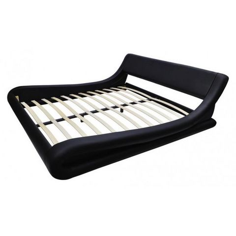 WHITE LABEL - Double bed-WHITE LABEL-Lit cuir led 180 x 200 cm noir