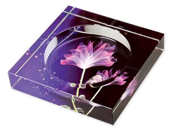 WHITE LABEL - Ashtray-WHITE LABEL-Cendrier en verre impression fleurs de lotus color