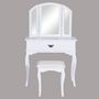 Frisierkommode-WHITE LABEL-Coiffeuse bois avec grand miroir et tabouret table maquillage blanc