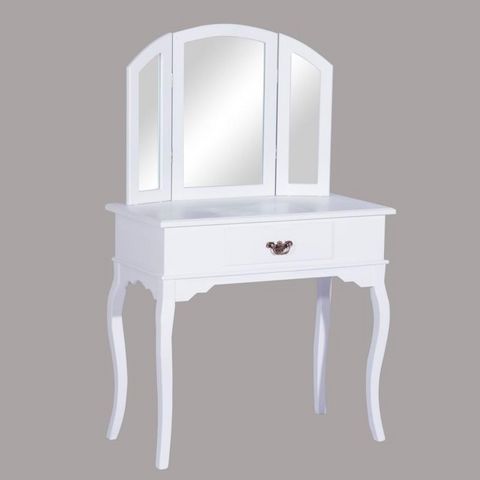 WHITE LABEL - Frisierkommode-WHITE LABEL-Coiffeuse bois avec grand miroir et tabouret table maquillage blanc