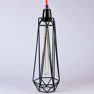 Filament Style - diamond 2 - suspension noir câble rouge ø12cm | la - Lámpara Colgante
