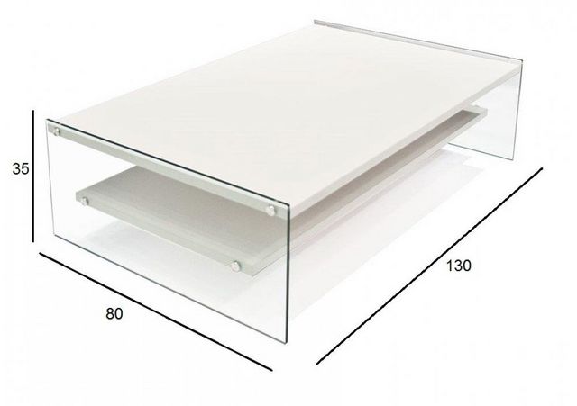 WHITE LABEL - Mesa de centro rectangular-WHITE LABEL-Table basse rectangle BELLA  2 plateaux blanc avec