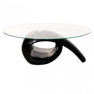 WHITE LABEL - table basse design noir verre - Tavolino Ovale
