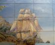 Piastrella a mosaico-ART DECO CERAM-Paysage exotique avec navire