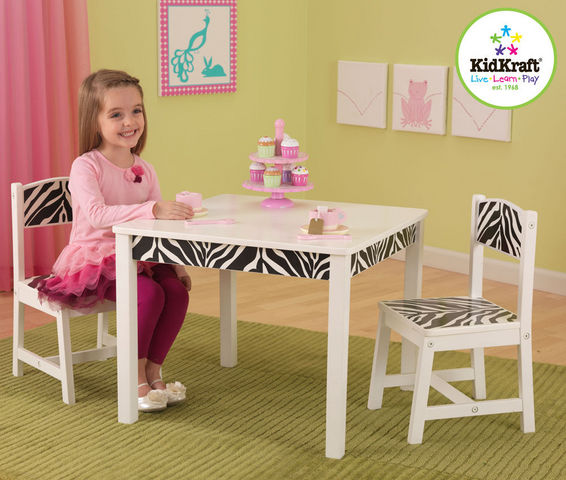 KidKraft - Seggiolino da tavolo-KidKraft-Salon table et chaises pour enfant en bois zebra