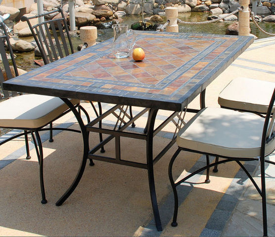 LIVING'ROC - Tavolo da giardino-LIVING'ROC-Table en ardoise (pieds fer forgé) ERABLE